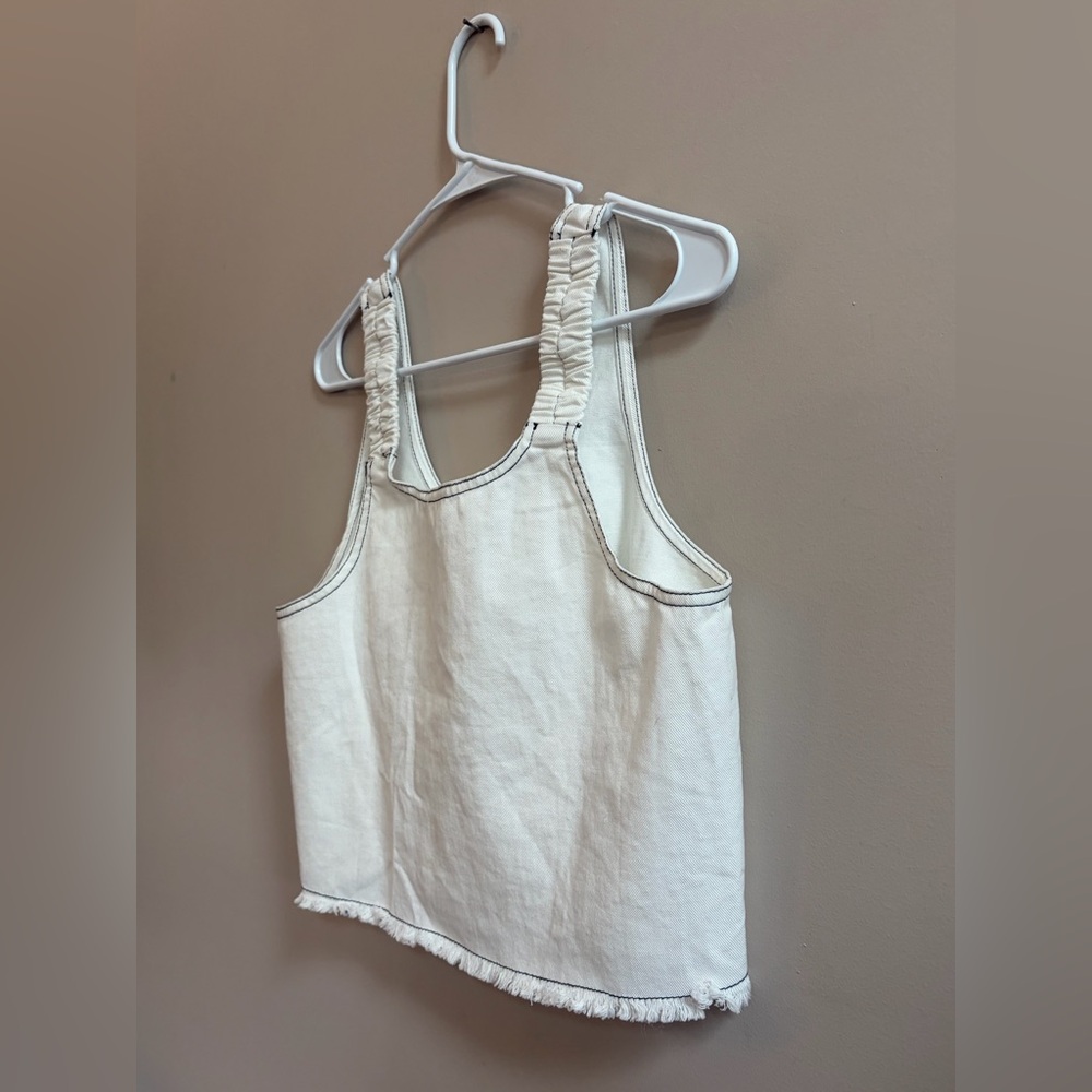 Hersy 100% Cotton White Black Contrast Trim Western Crop Tank Top Cropped Shirt - Picture 3 of 12